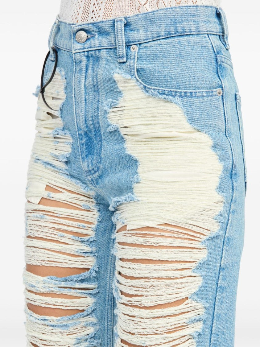 Mm6 By Maison Margiela Distressed Light Blue Jeans With Signature Numbers Motif
