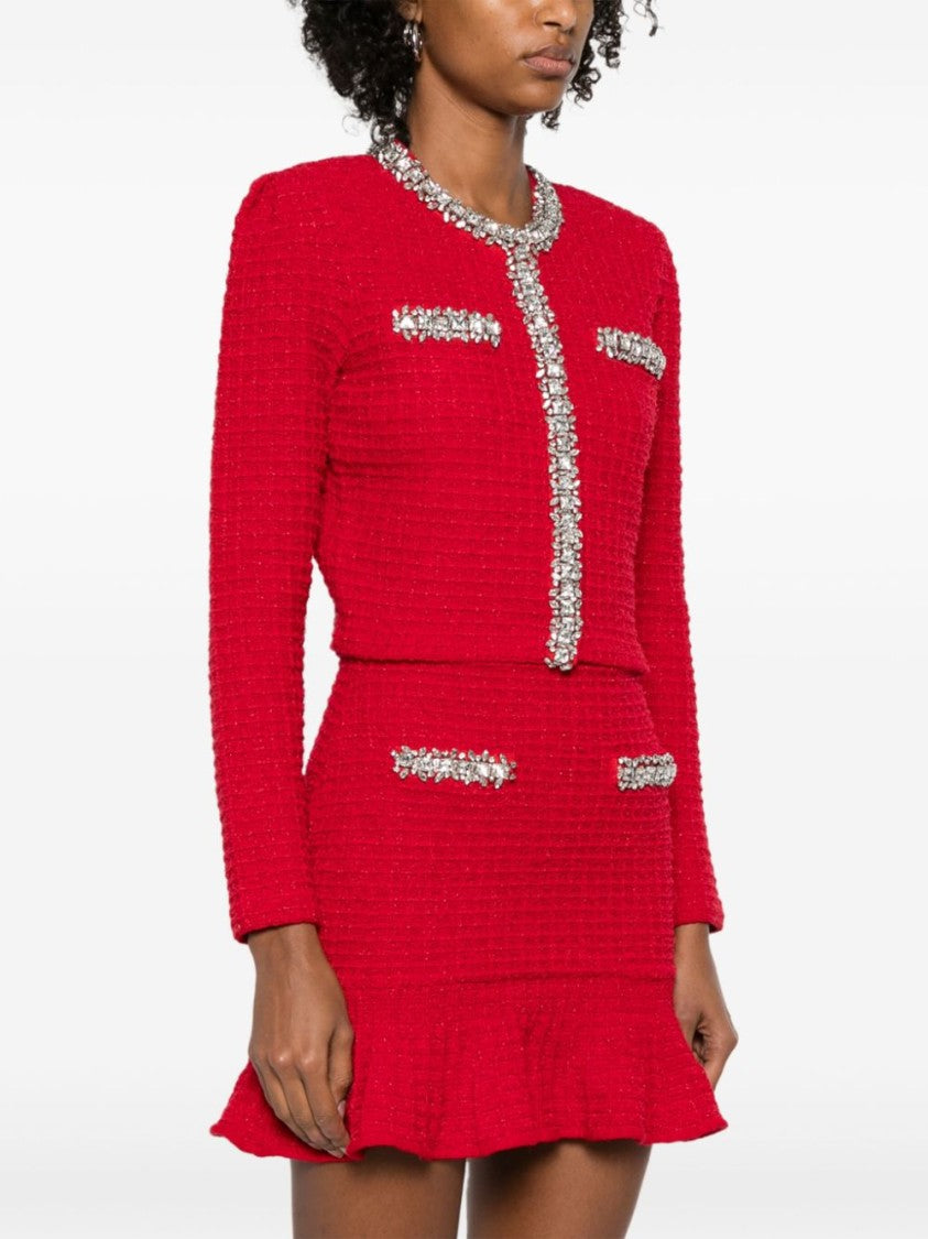 Self-Portrait Textured Knit Cropped Sweater With Decorative Embellishments