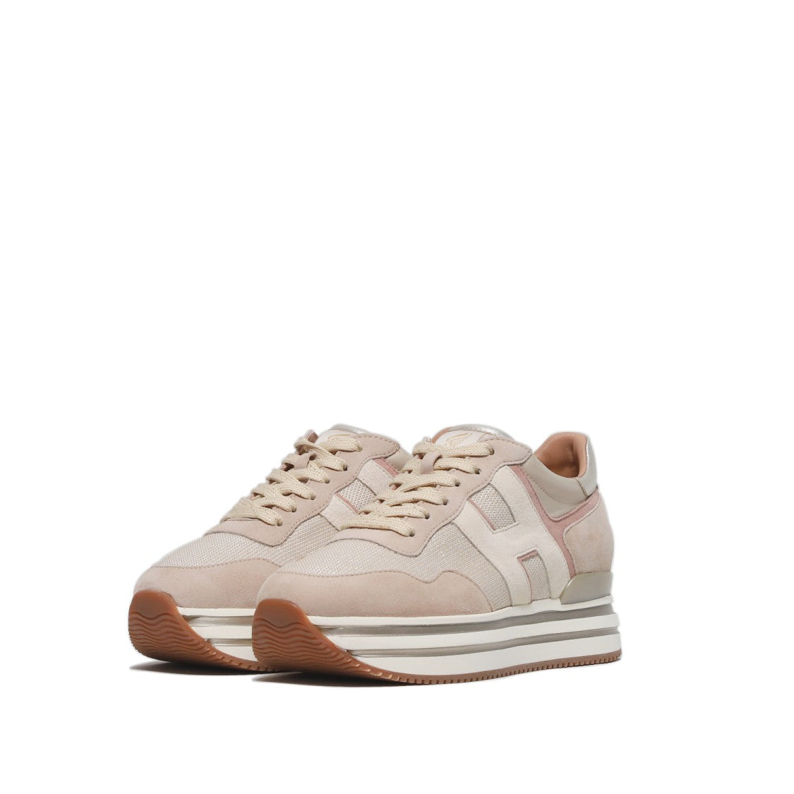 Hogan Beige Suede/Gold Beige Fabric Midi Platform Sneakers