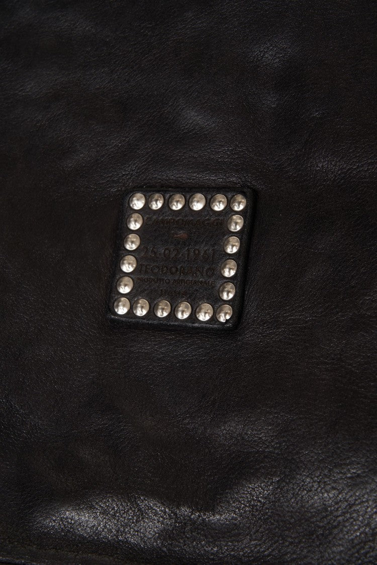Campomaggi Spacious Black Leather Handbag With Studded Details