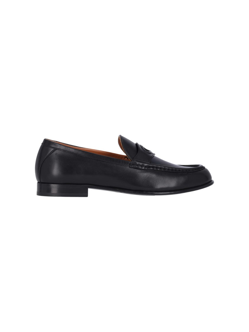 Valentino Garavani Vlogo' Black Hammered Leather Moccasins – Black