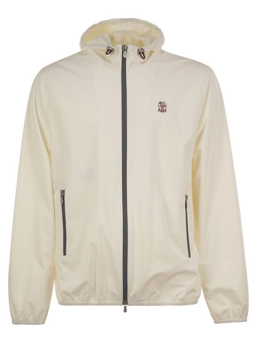 Brunello Cucinelli Membranated Nylon Jacket With Logo And Hood