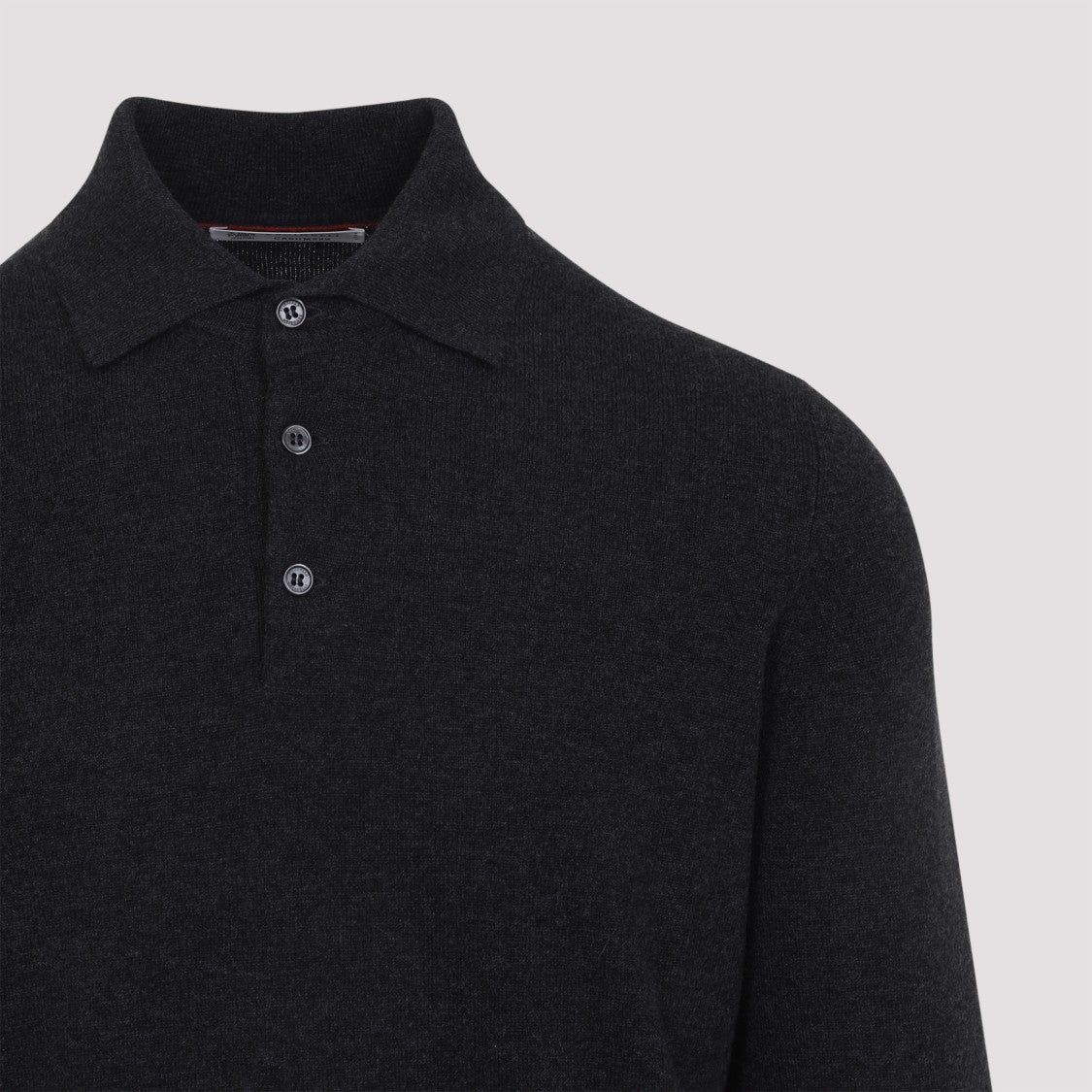 Brunello Cucinelli Grey Cashmere Ls Polo
