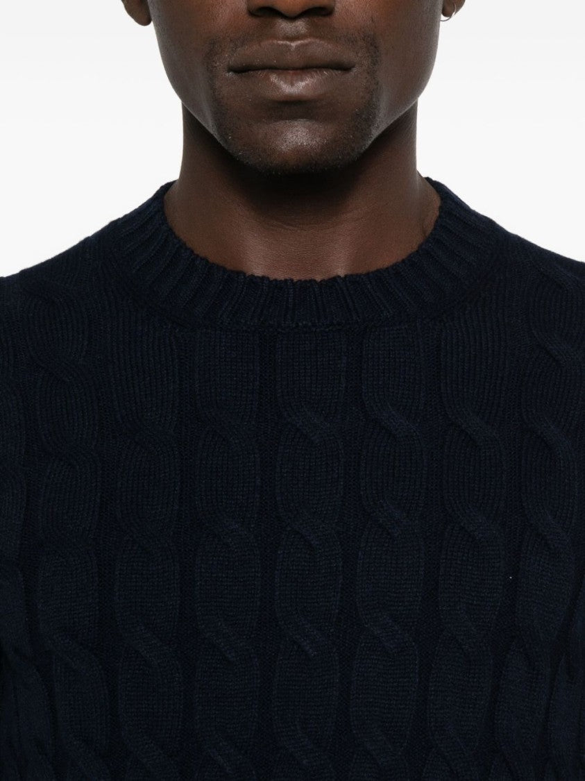 Gran Sasso Textured Cable Knit Black Sweater
