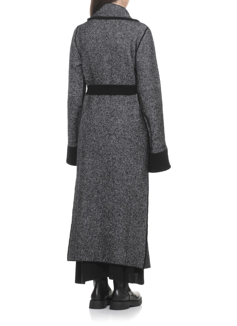 D. Exterior Black Wool Double-Breasted Coat