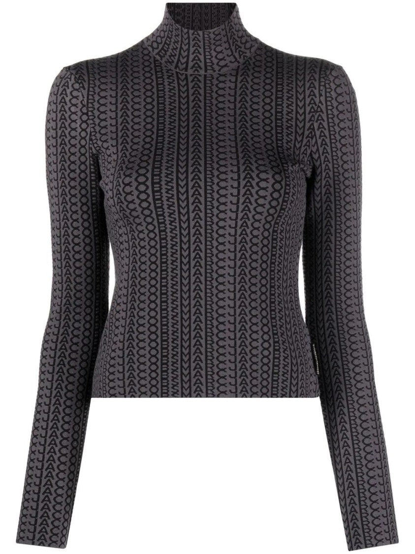 Marc Jacobs Monogram Knit Mockneck Sweater With Fitted Silhouette