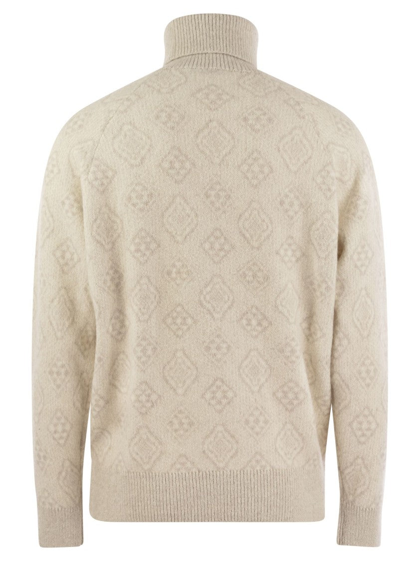 Brunello Cucinelli Geometric Jacquard Turtleneck Sweater In Alpaca, Cotton