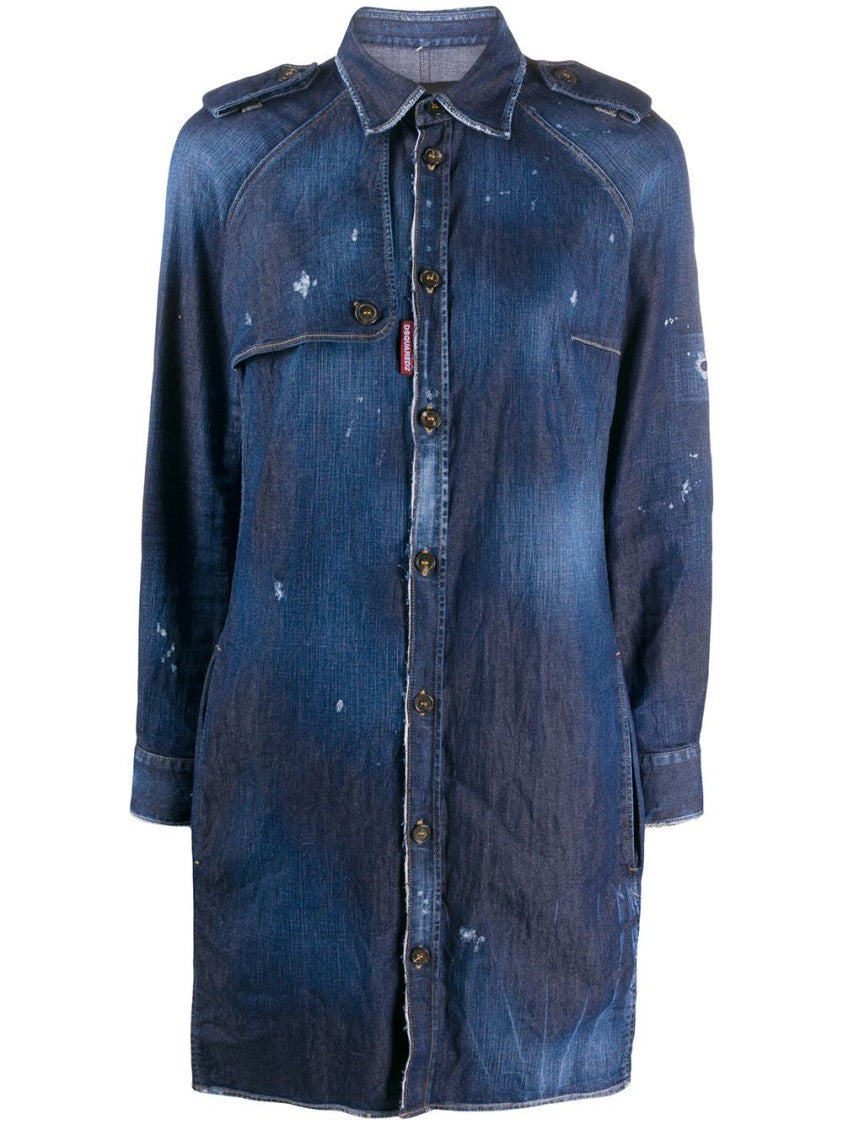 Dsquared2 Denim-Inspired Midi Dress With Button-Down Front And Epaulet Detailing