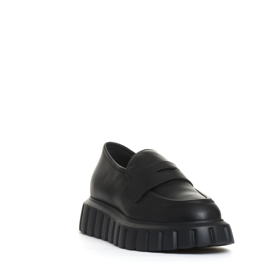 Voile Blanche Black Leather Loafer With Striped Rubber Sole