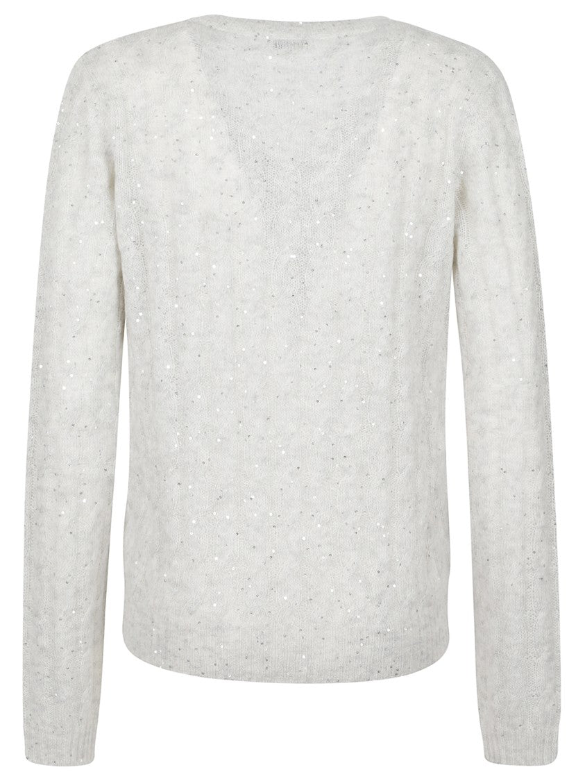 Brunello Cucinelli Cashmere Knit Sweater With V-Neckline And Subtle Sequins