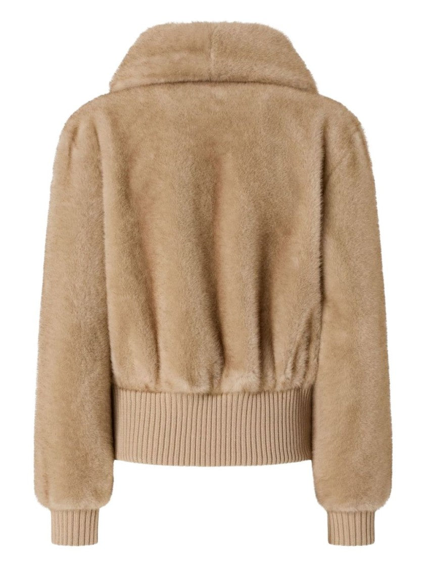 Pinko Cropped Beige Faux Fur Jacket
