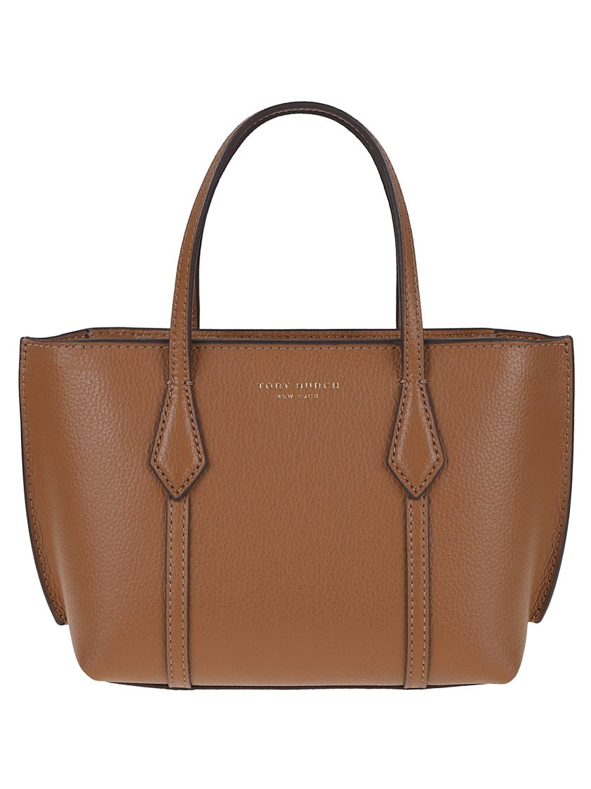 Tory Burch Structured Brown Pebbled Shopper Bag