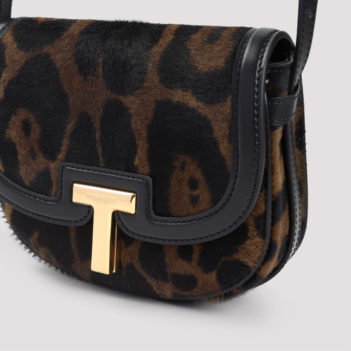 Tom Ford Brown Calf Leather Leopard Print Mini Bag