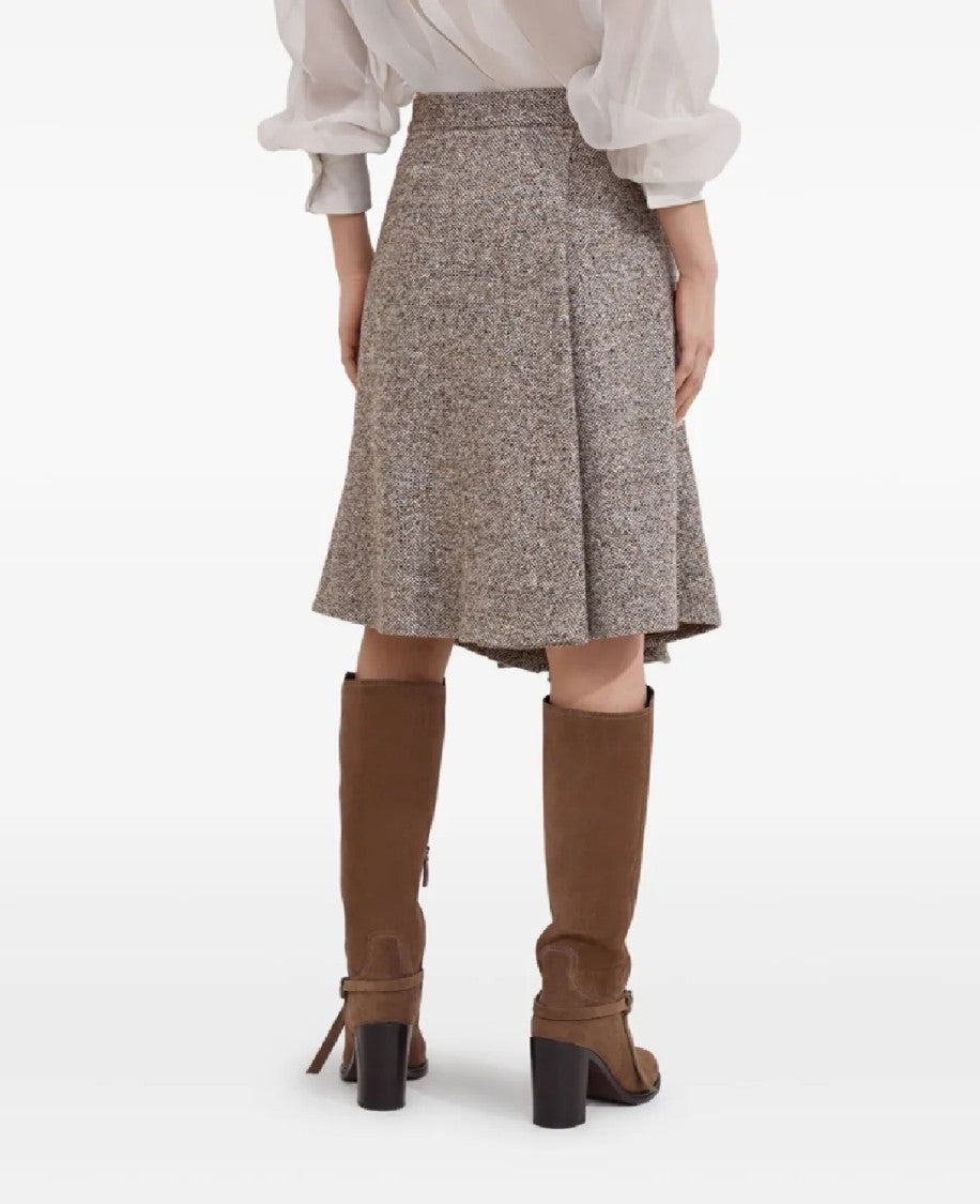 Brunello Cucinelli Knee-Length Herringbone Skirt With Tailored Belt