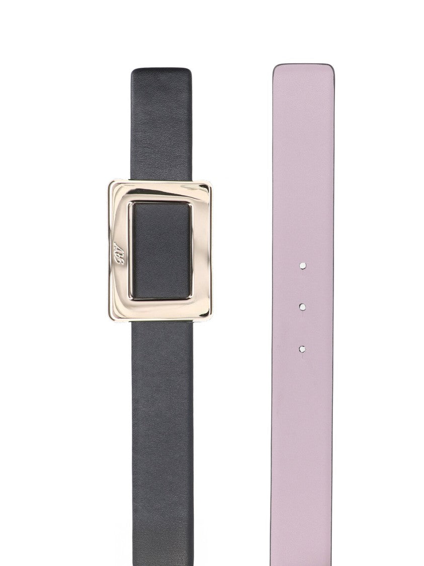 Roger Vivier Reversible Leather Belt With Polished Engraved Buckle