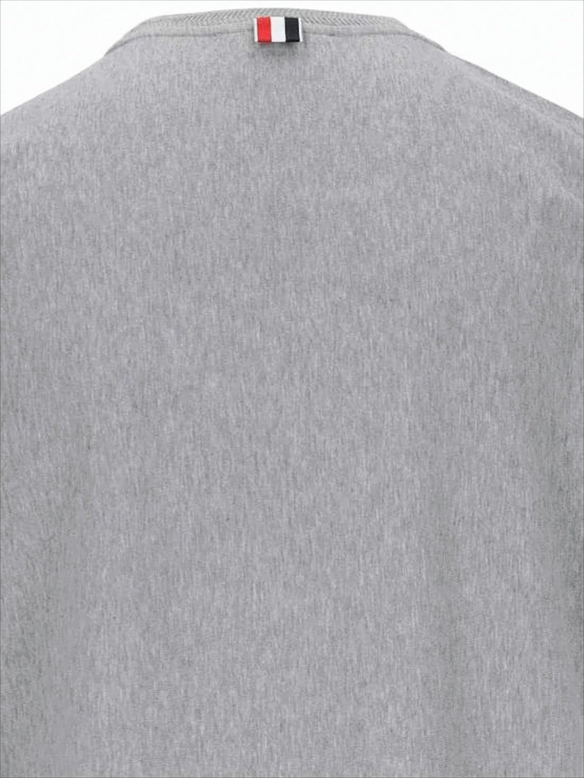 Thom Browne Short-Sleeved Crew Neck Cotton T-Shirt With Tricolor Stripe