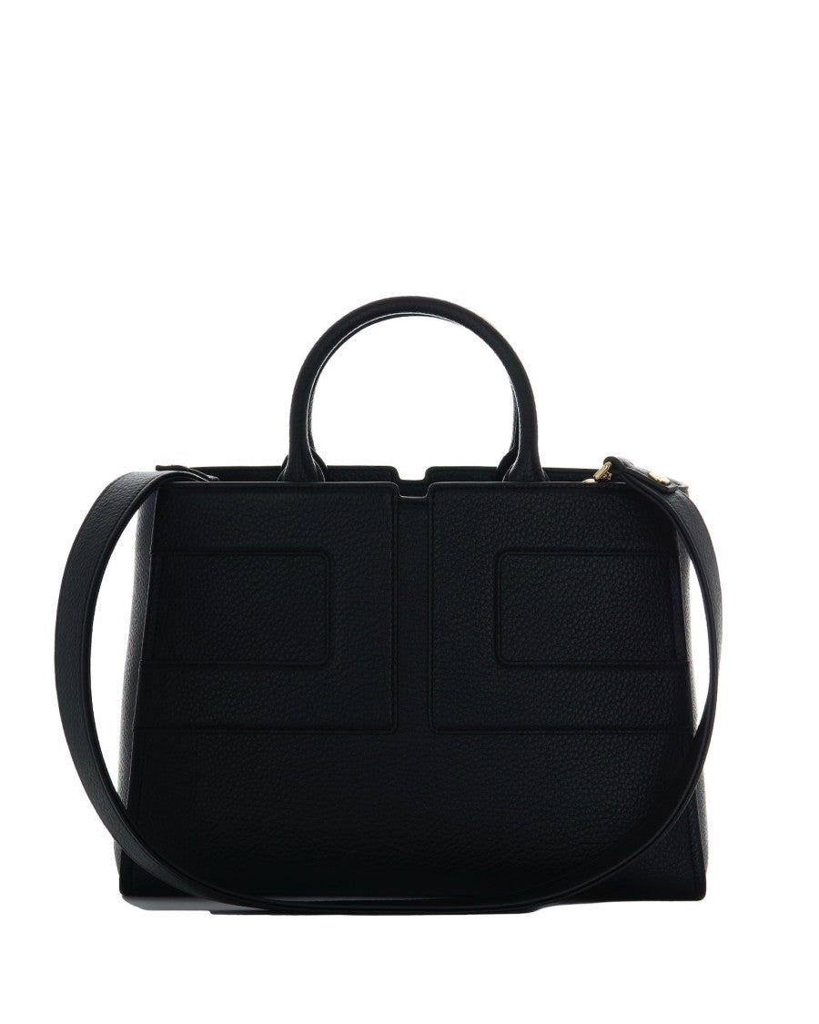 Elisabetta Franchi Medium Tote Bag With Embossed Logo In Black