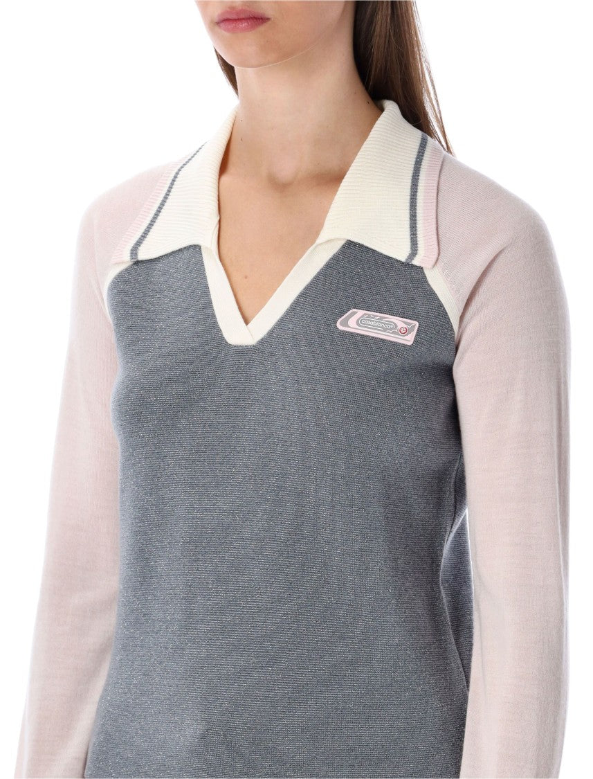 Casablanca V Neck Knit Polo Merino Silver