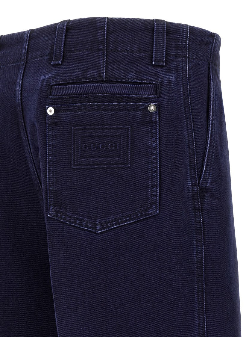 Gucci Washed Cotton Denim Jeans With Stretched Pleat Detail