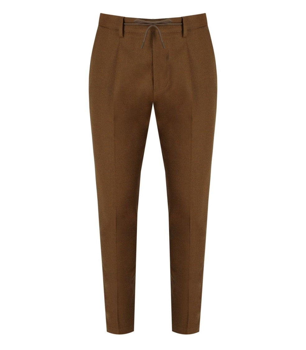 Manuel Ritz Cognac Virgin Wool Trousers With Elasticized Waistband