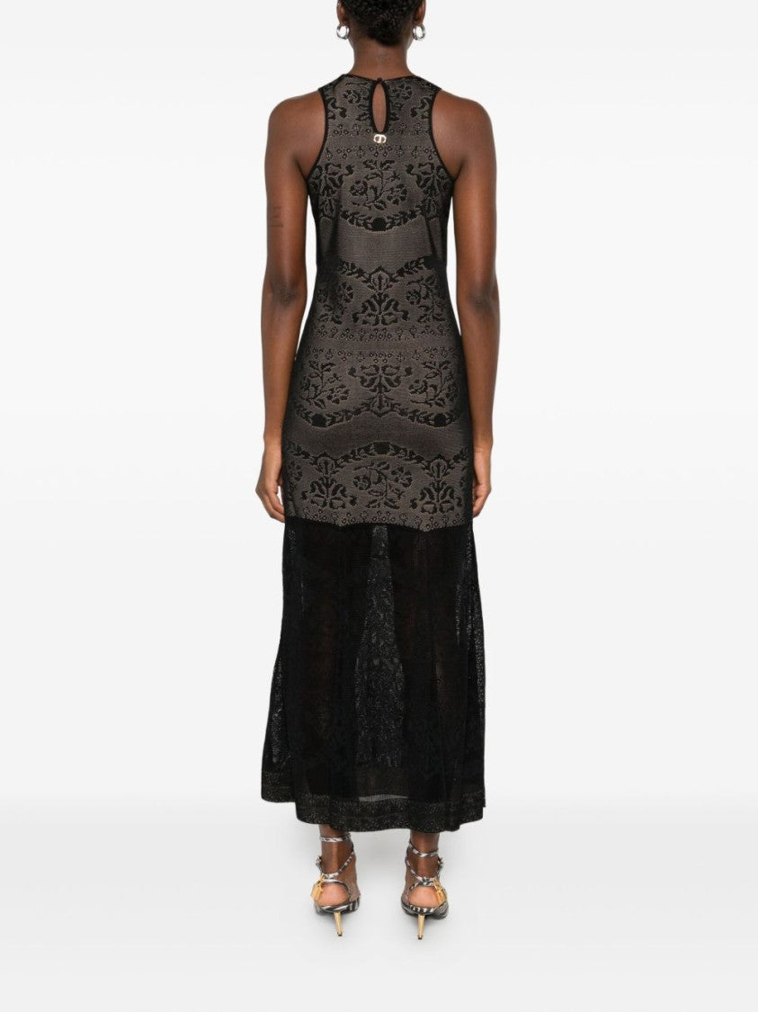 Twin-Set Fitted Bodice Maxi Dress With Floral Lace Overlay