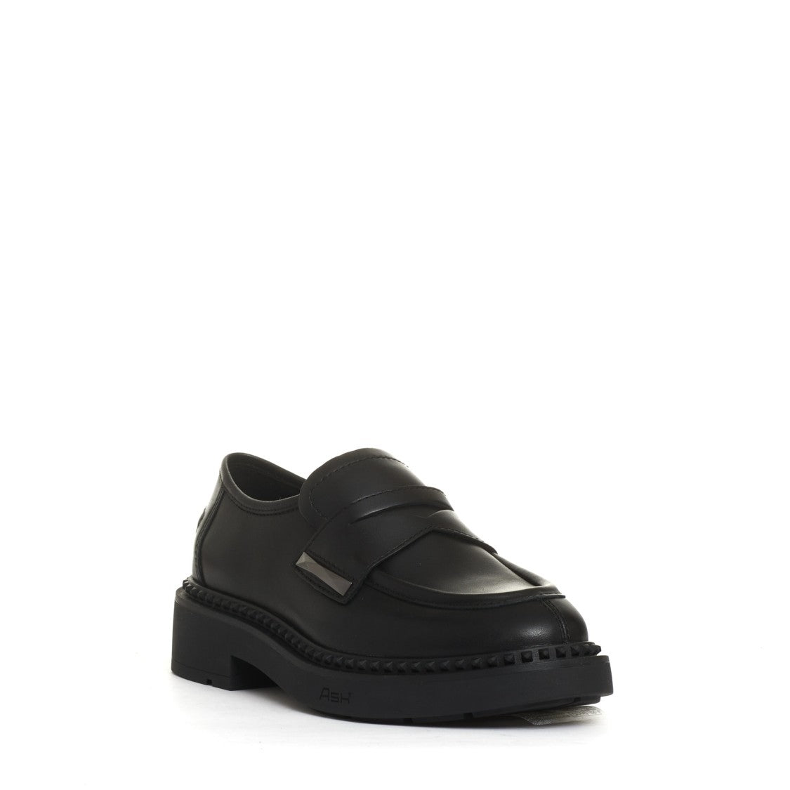 Ash Chic Black Leather Moccasin With Studs And Platform