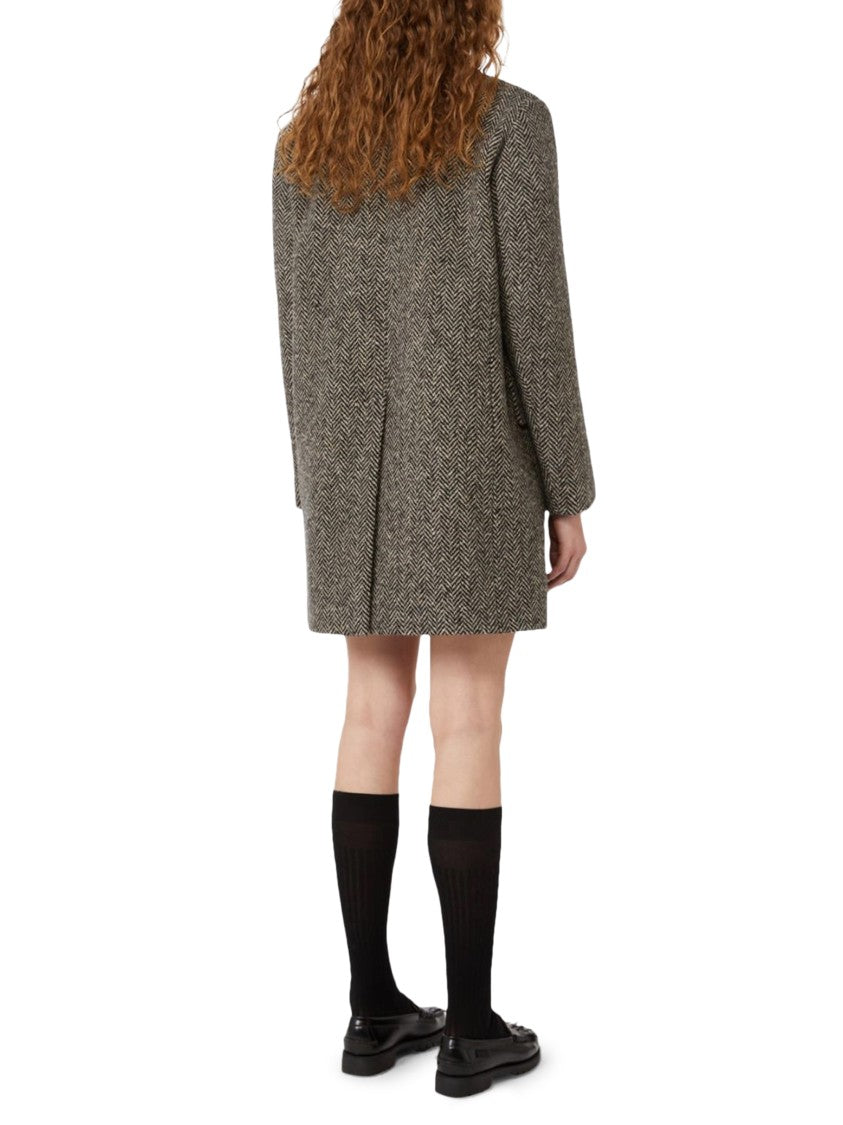 Max Mara Herringbone Patterned Tailored Jacket With Notched Lapel