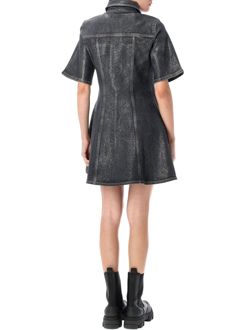 Ganni Foil Denim Mini Dress