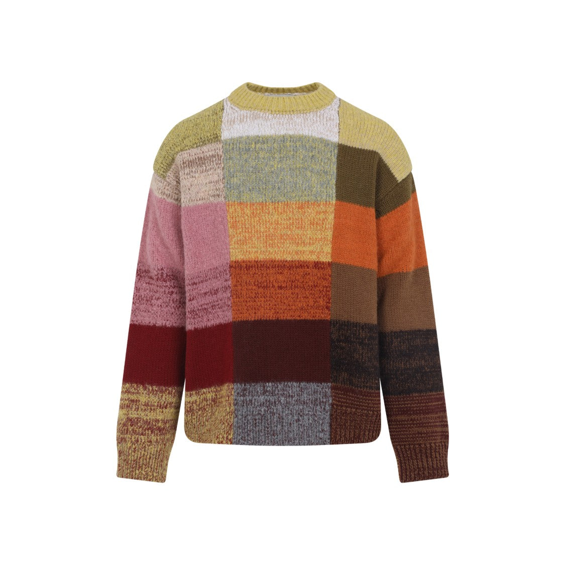 Dries Van Noten Patchwork Knit Sweater In Warm Earthy Tones