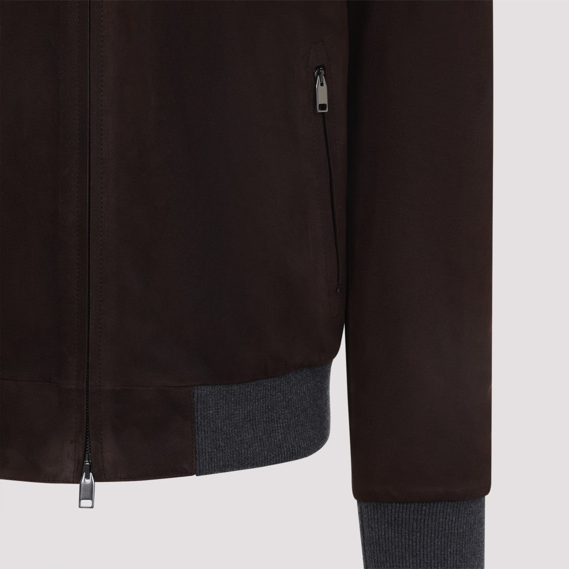 Brioni Suede Leather Bomber Jacket With Ribbed Cuffs