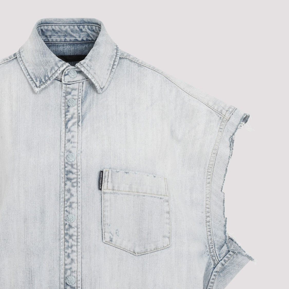 Balenciaga Ripped Sleeve Light Blue Cotton Shirt