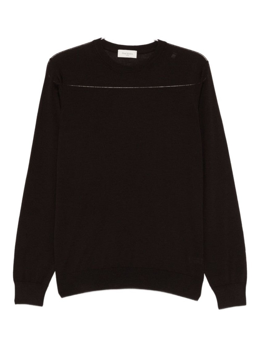 Piacenza Cashmere Classic Cashmere Brown Sweater With Ribbed Cuffs