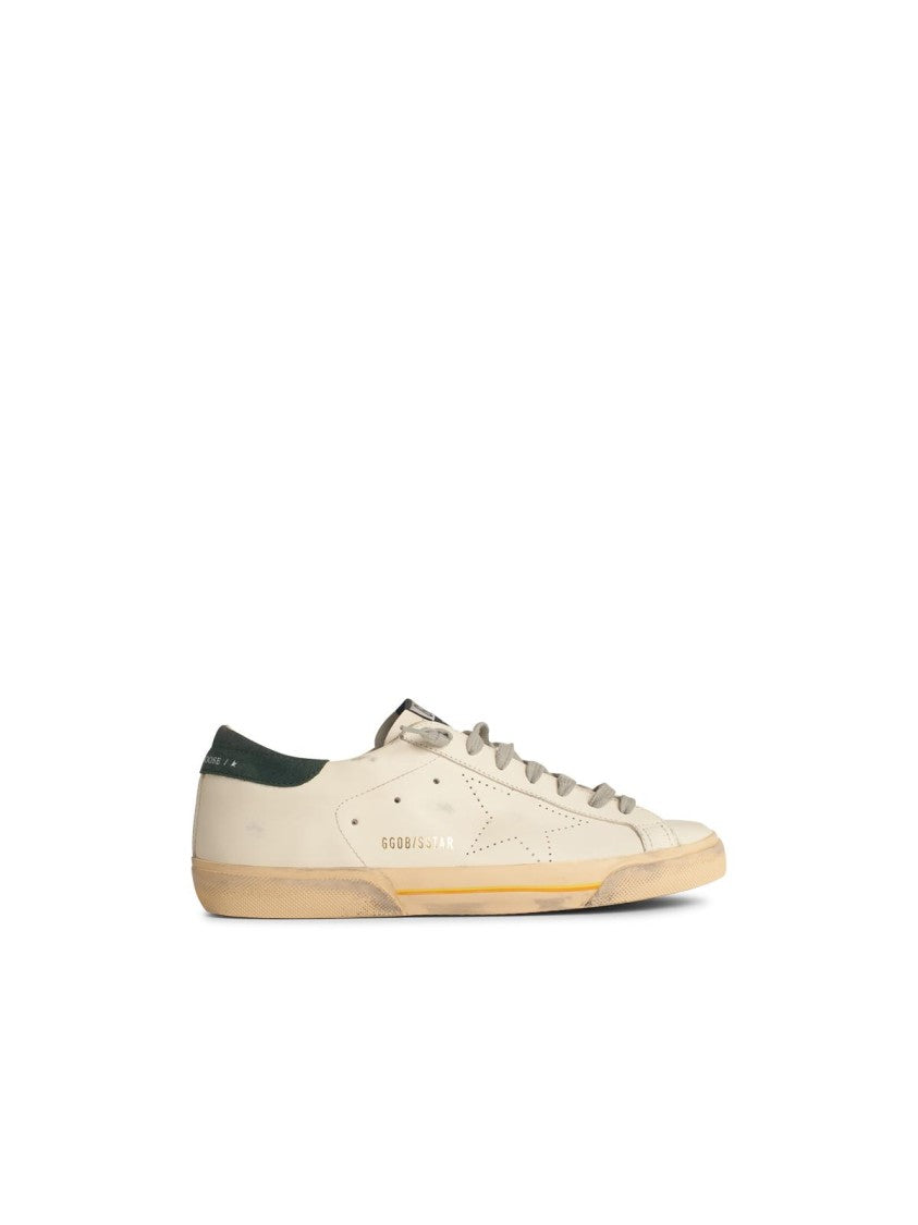 Golden Goose White Leather Sneakers With Green Suede Heel