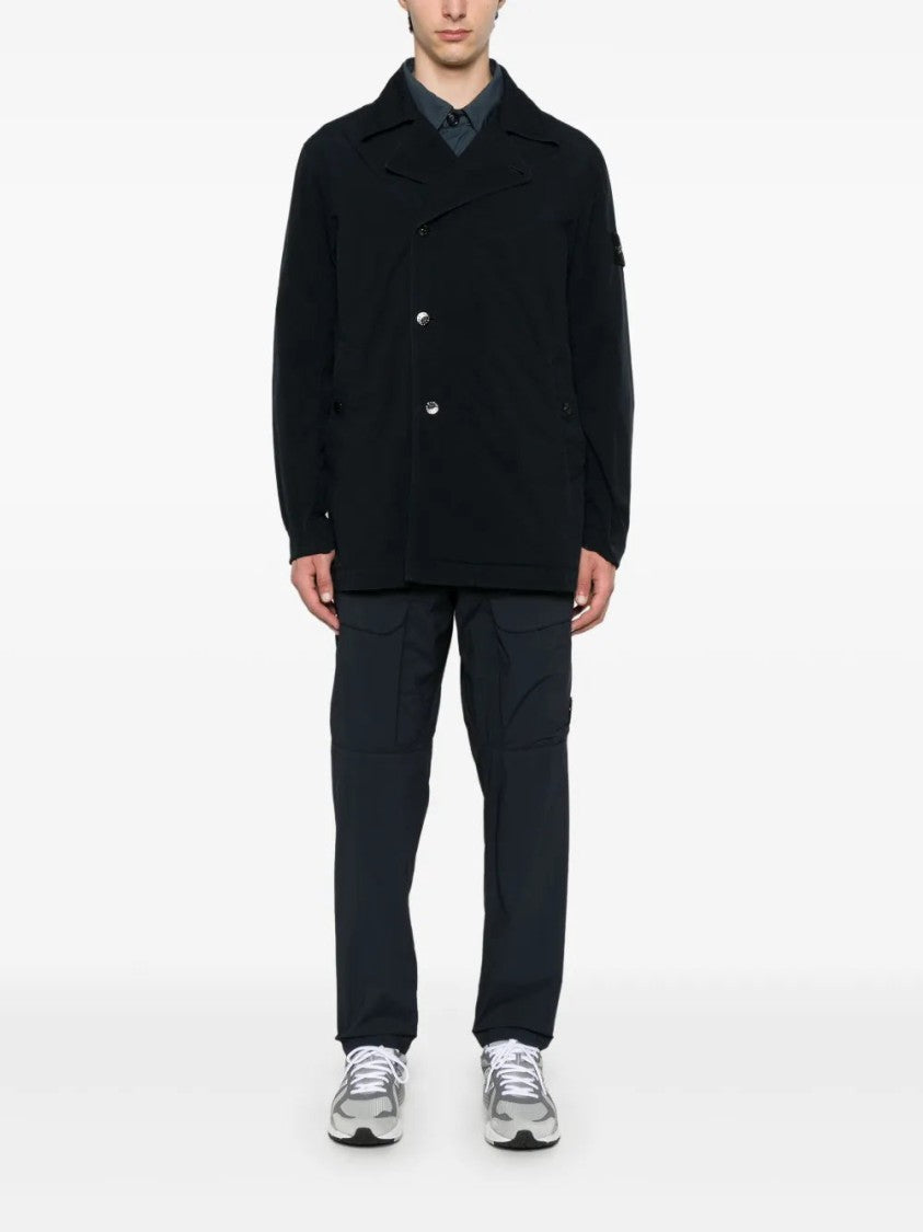 Stone Island Navy Blue Double-Breasted Poly-Tc Jacket
