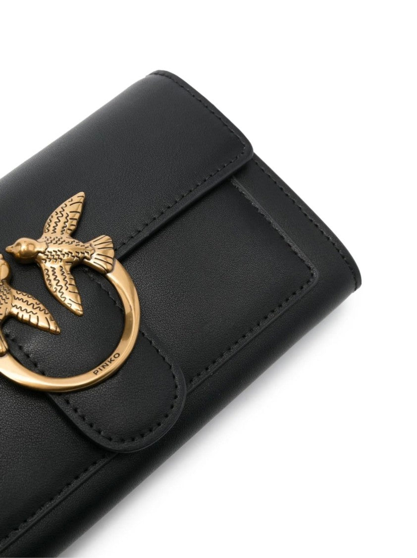 Pinko Structured Black Shoulder Bag With Gold-Tone Bird Clasp