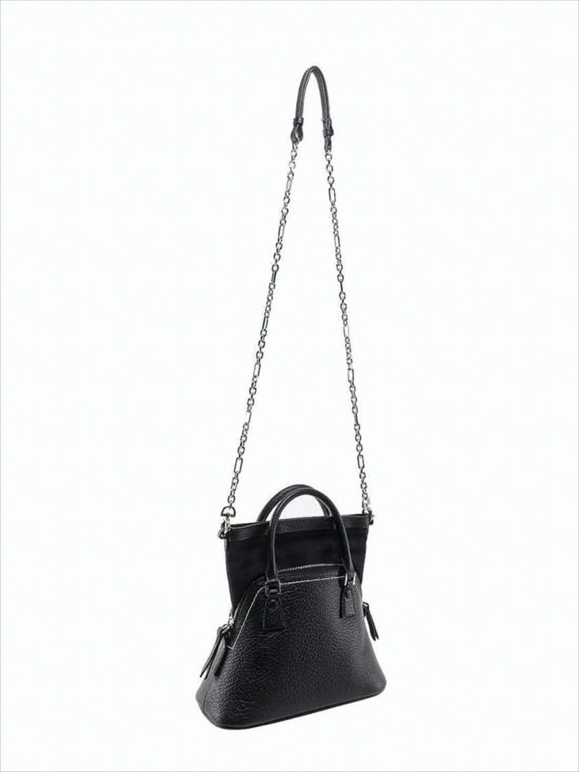 Maison Margiela Textured Leather Tote Bag With Chain Strap And Dual Handles