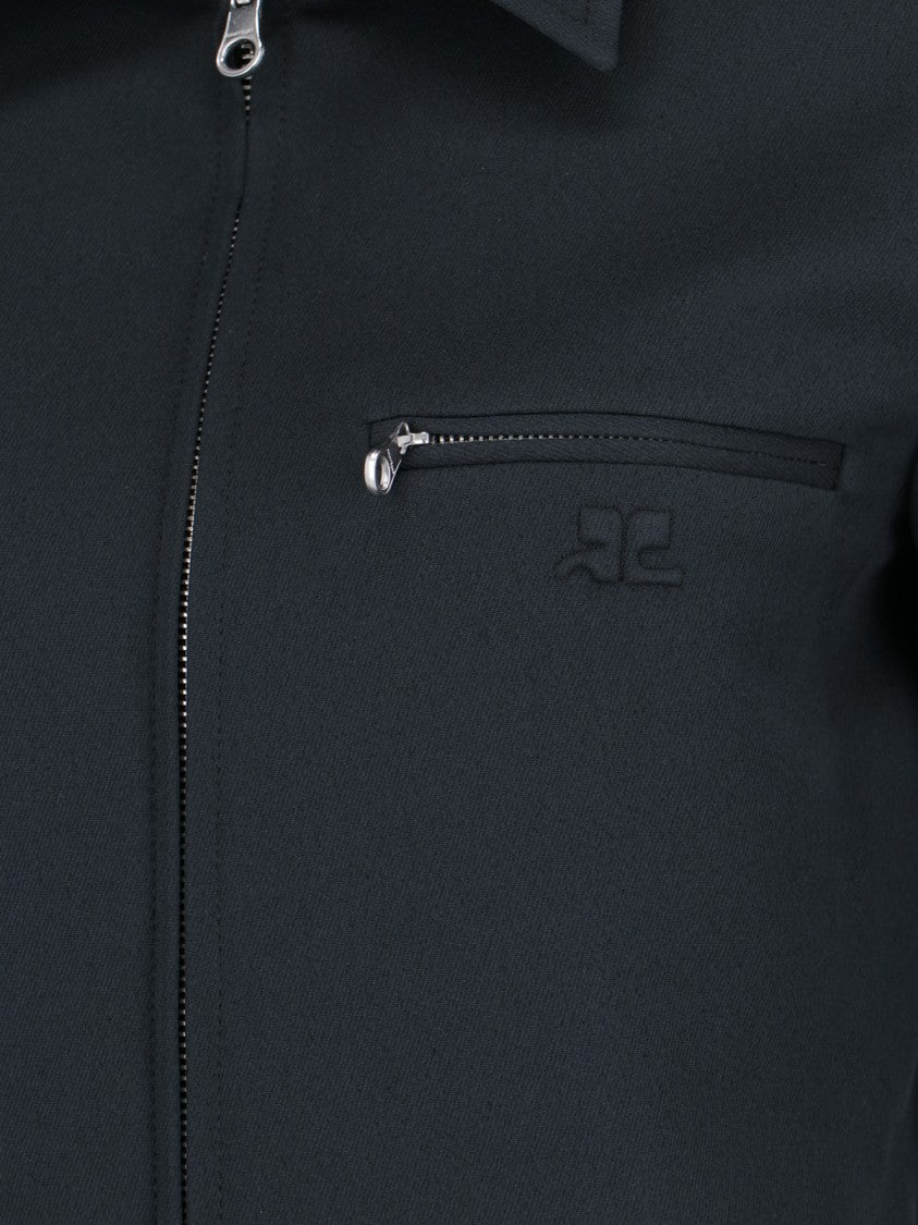 Courrèges Logo Zip Jacket In Blue Fabric