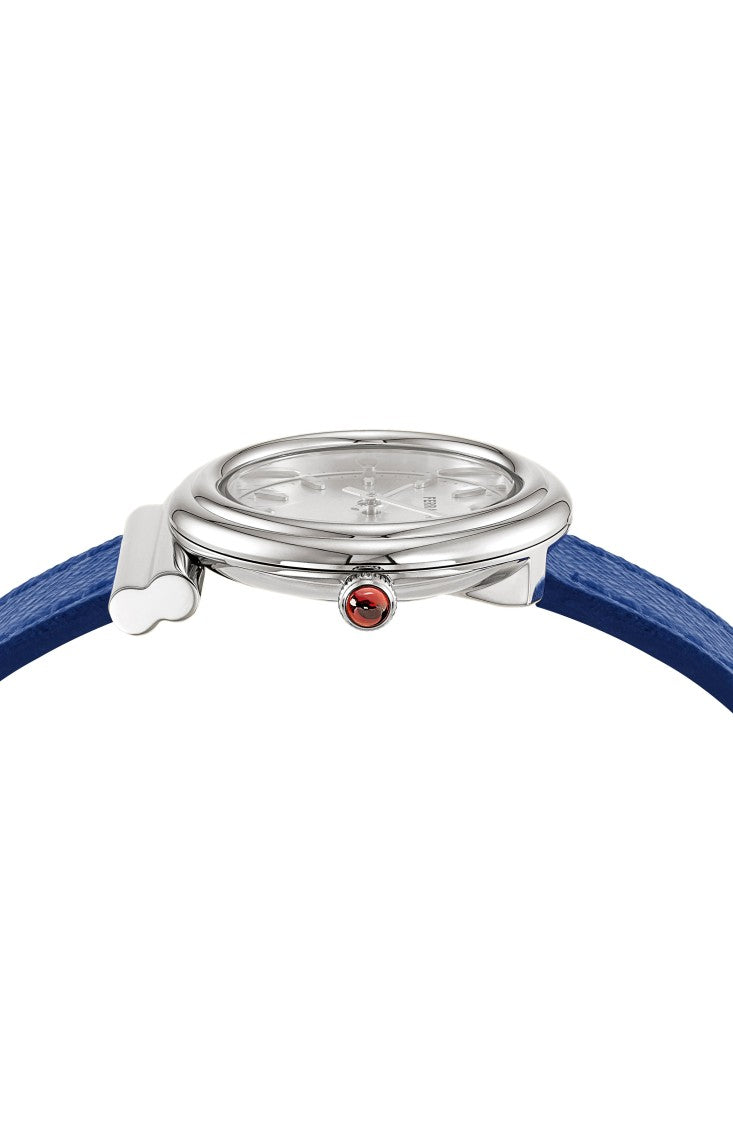 Ferragamo Gancini Leather Watch With Silver Sunray Dial