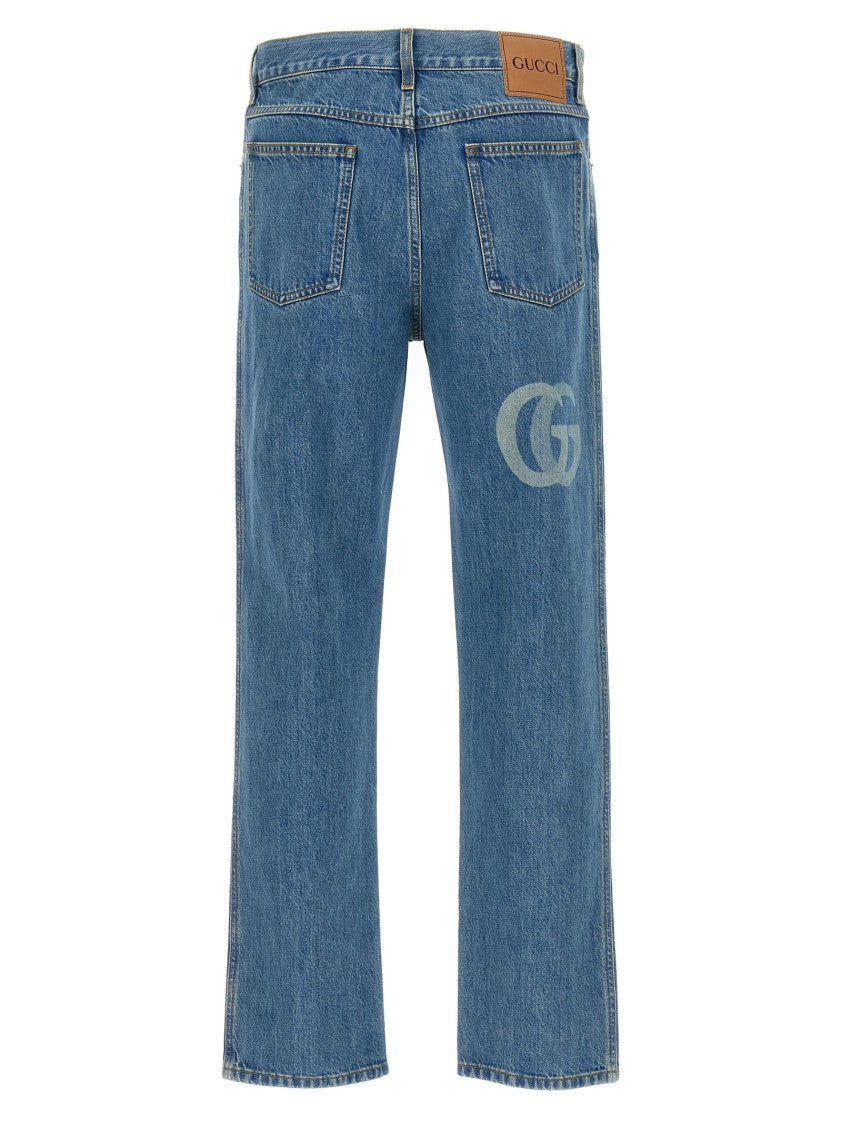 Gucci Cropped Slim Fit Denim Jeans With Laser-Etched Logo