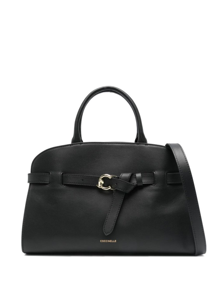 Coccinelle Structured Calf Leather Shoulder Bag With Belt Buckle Fastening