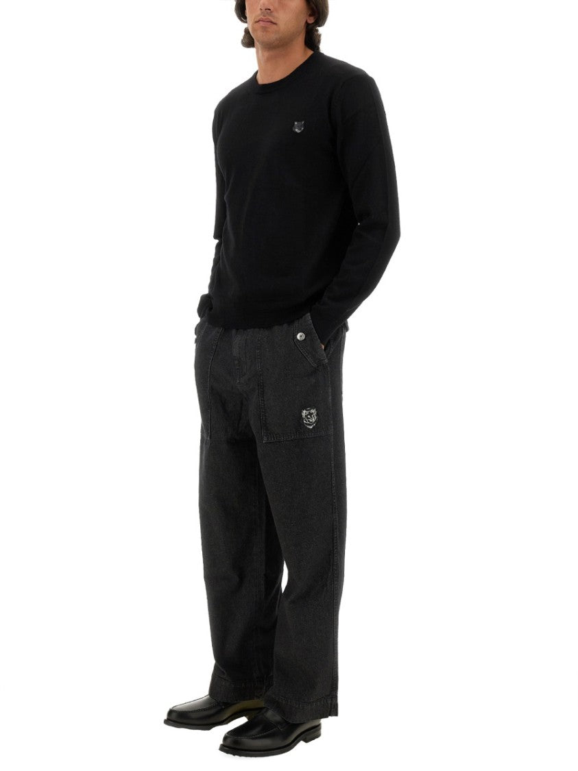 Maison Kitsuné Regular Fit Black Wool Sweater With Patch Detail