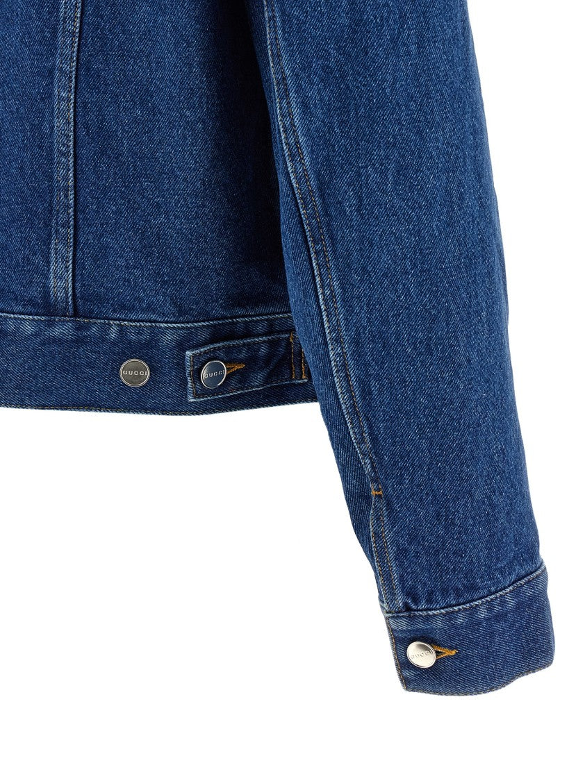 Gucci Structured Blue Denim Jacket With Contrast Stitching