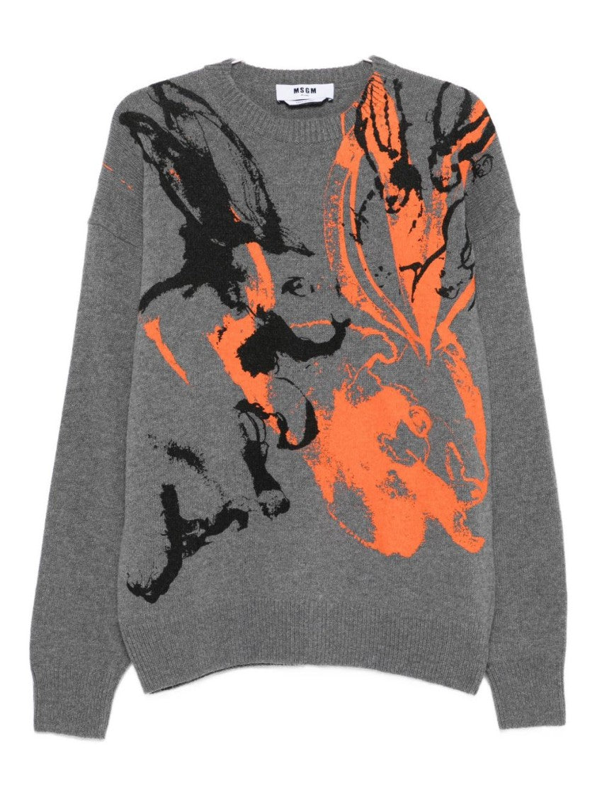 Msgm Abstract Gray Wool Blend Sweater