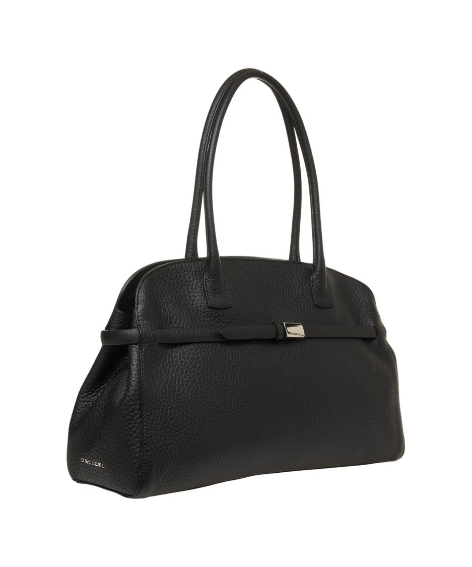 Orciani Hammered Leather Handbag With Zip Closure And Slim Handles