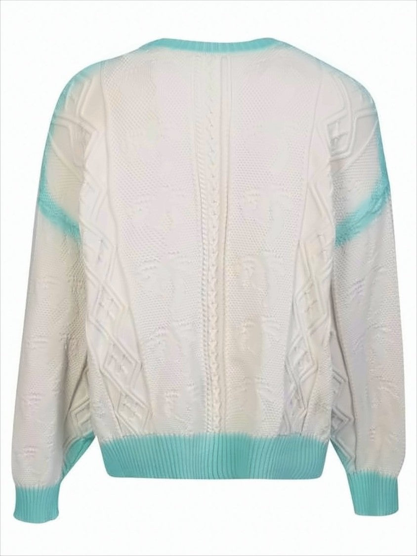Palm Angels Textured Knit Cardigan With Palm Tree Motif