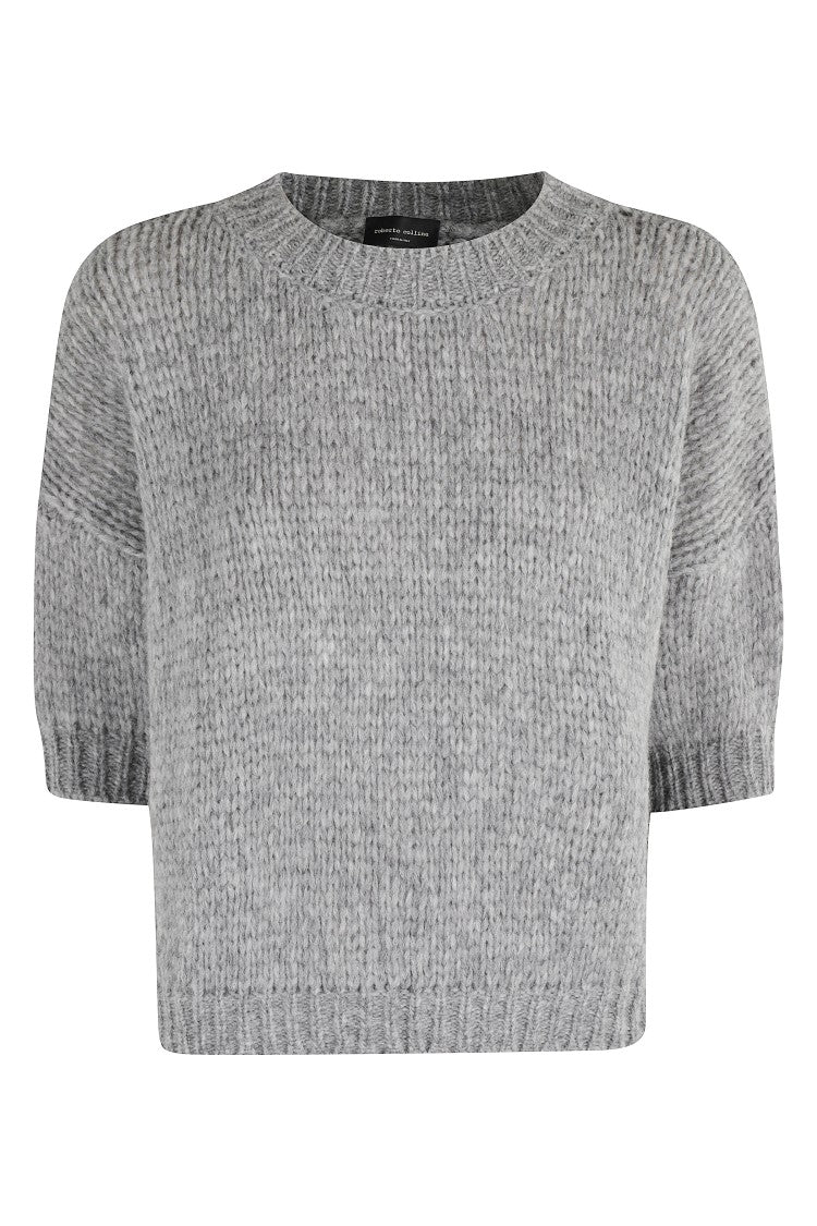 Roberto Collina Three-Quarter Sleeve Grey Knitwear With Ribbed Texture