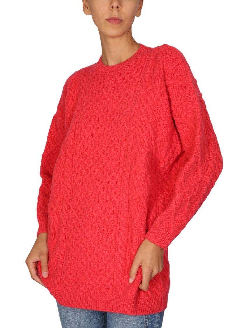 Stella Mccartney Textured Cable Knit Wool Crew Neck Sweater
