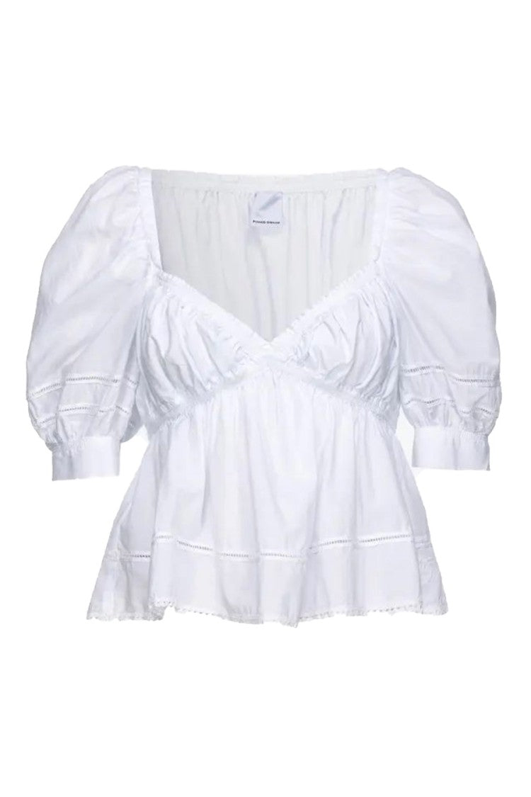 Pinko Puffed Sleeve Cotton Top With Design And Detailing