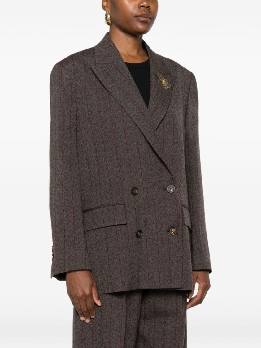 Golden Goose Pinstripe Double-Breasted Blazer With Butterfly Embellishment