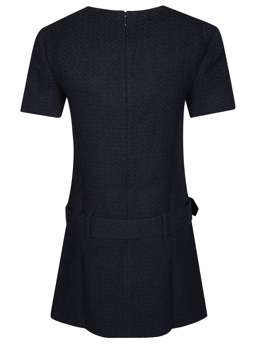 Self-Portrait Textured Boucle Mini Dress With Belted Waist And Gold-Tone Accents